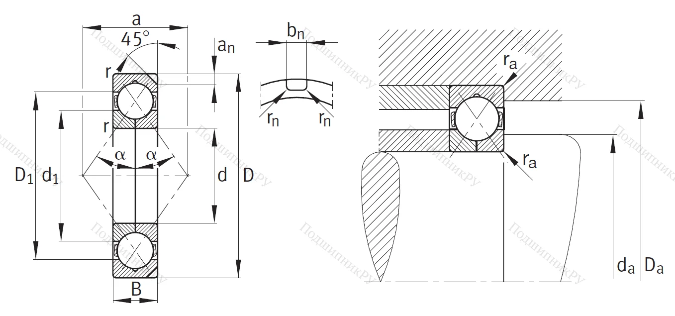 Радиально-упорный шариковый подшипник QJ 319 N 2MPA
