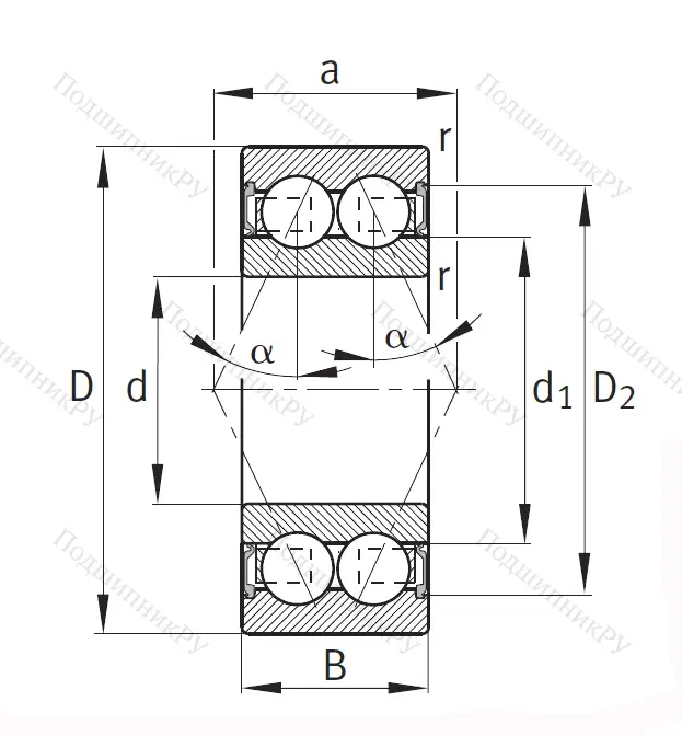 Двухрядный шариковый подшипник 30/8 2RS