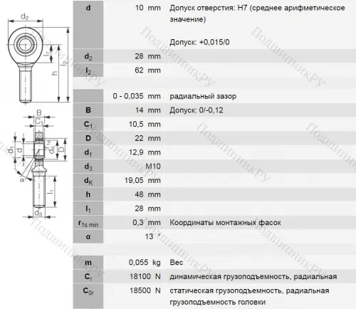 Шарнирная головка с наружной правой резьбой GAKR 10 PW A в Севастополе