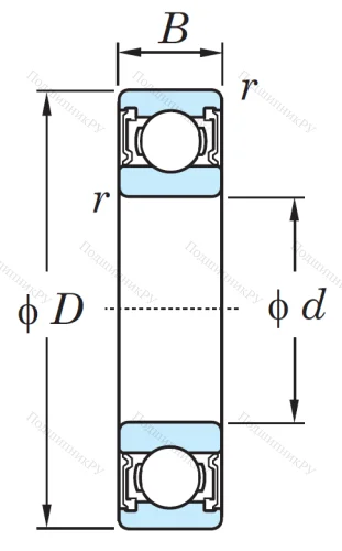 Однорядный шариковый подшипник 6808 2RS от производителя  KOYO