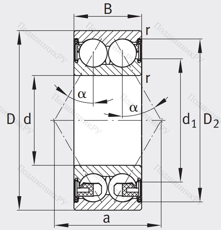 Двухрядный шариковый подшипник 3307 BD XL 2Z TVH