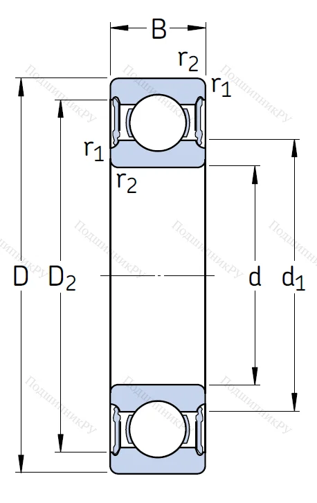 Однорядный шариковый подшипник 62213 2RS 1