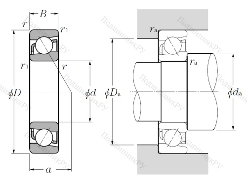 Однорядный шариковый подшипник 7308 B от производителя  NTN